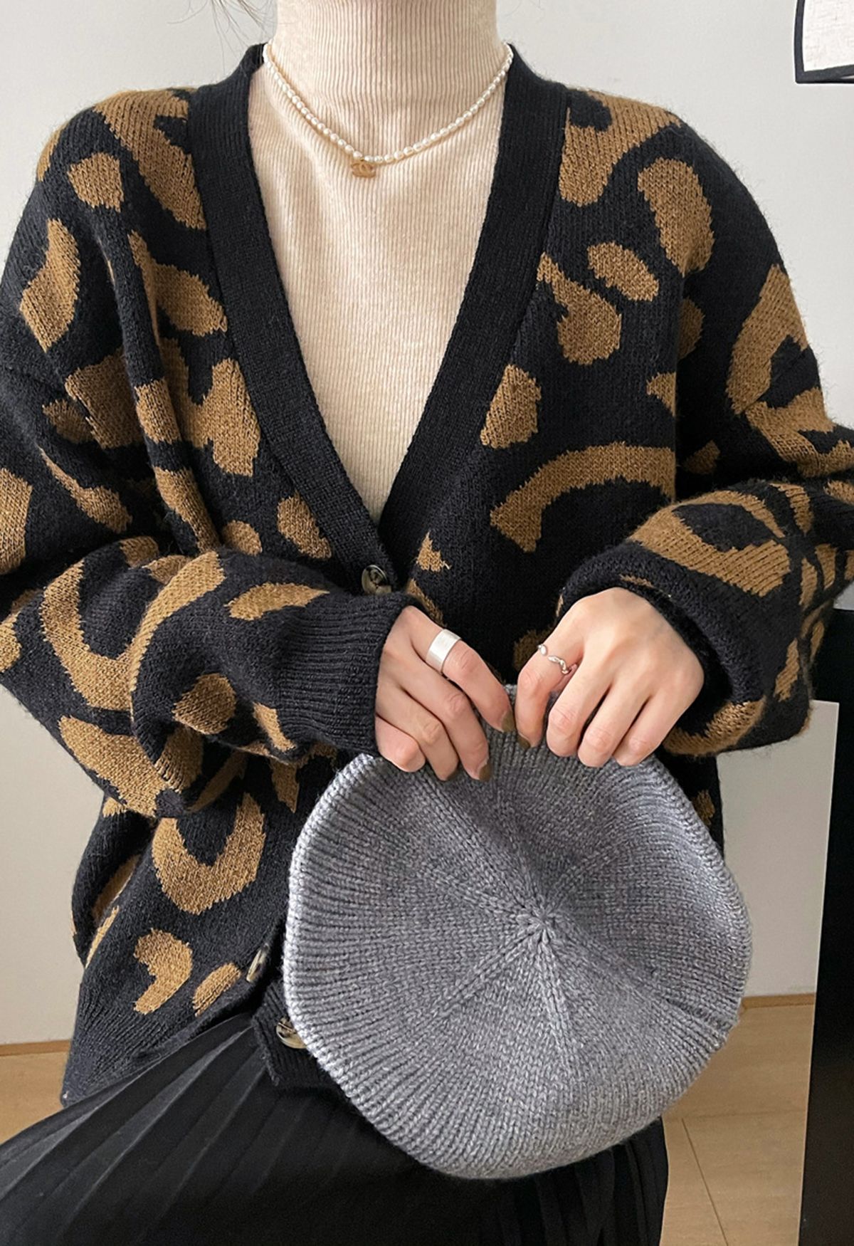 Leopard Print Button Down Knit Cardigan