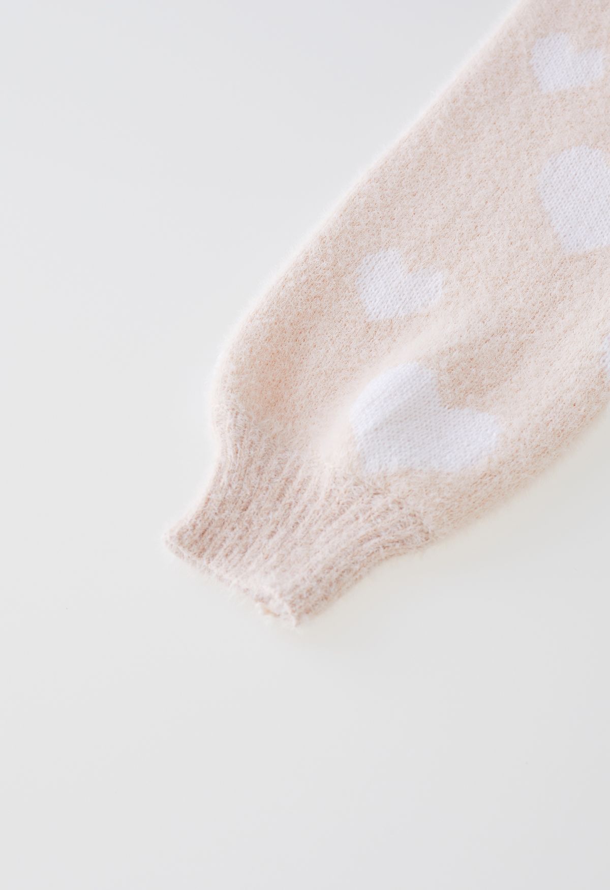 Fuzzy Contrast Heart Knit Sweater in Nude Pink