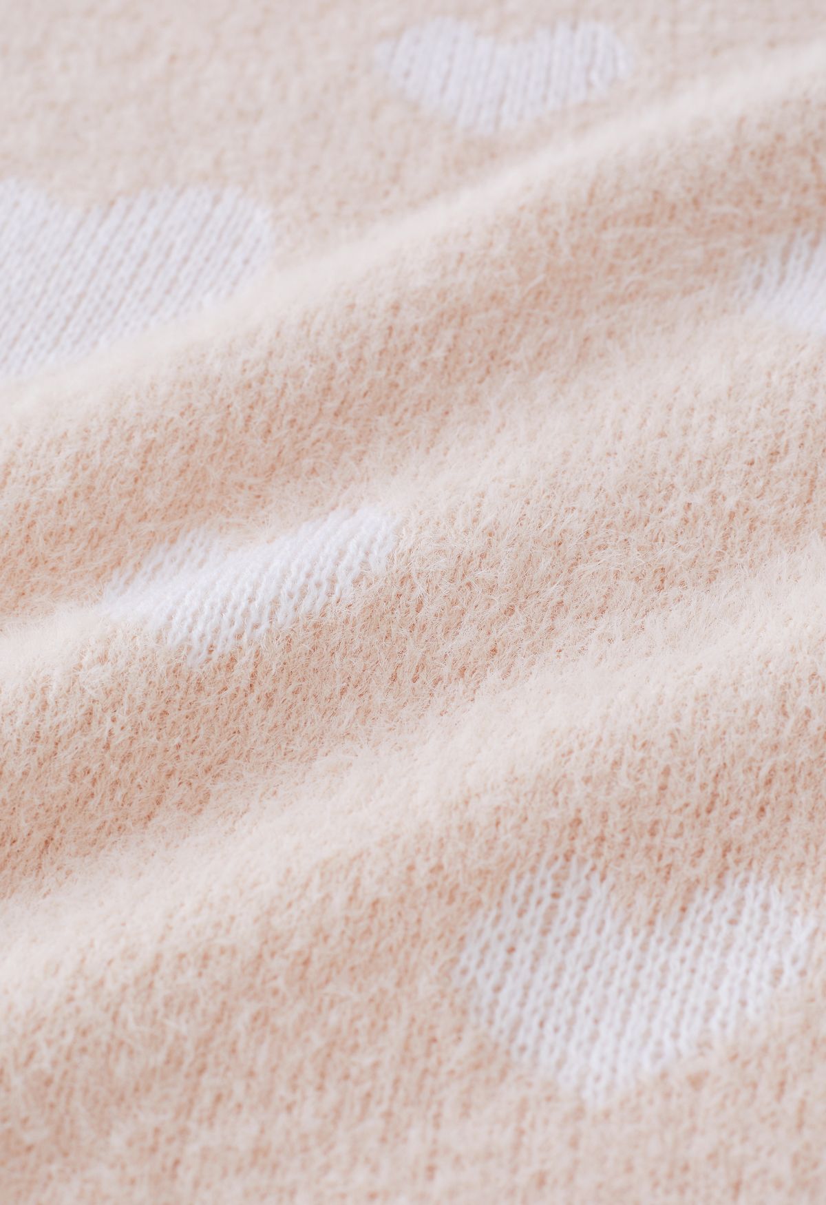 Fuzzy Contrast Heart Knit Sweater in Nude Pink