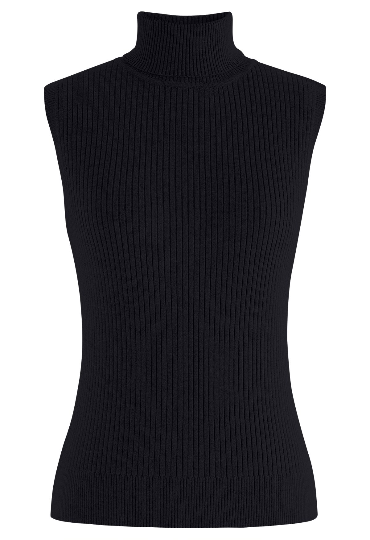 Turtleneck Soft Knit Sleeveless Top in Black