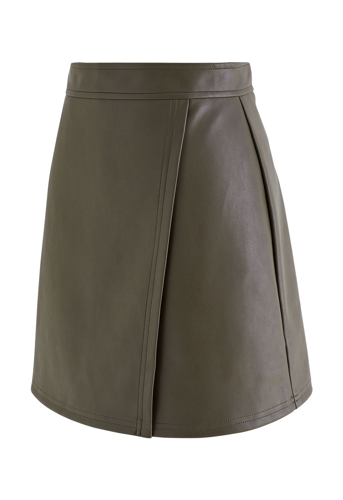 Nifty Faux Leather Flap Mini Bud Skirt in Olive