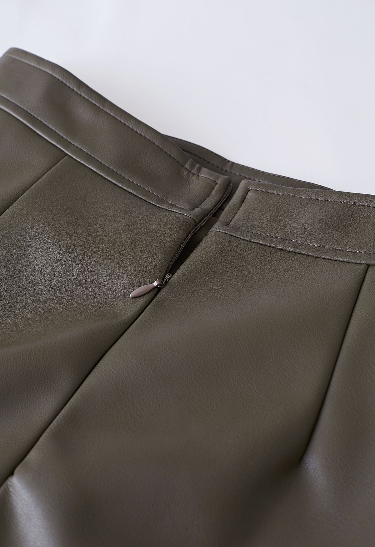 Nifty Faux Leather Flap Mini Bud Skirt in Olive