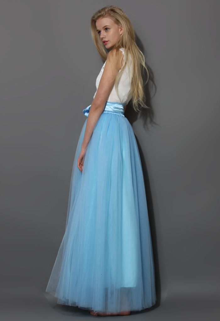 Amore Maxi Tulle Prom Skirt in Sky Blue