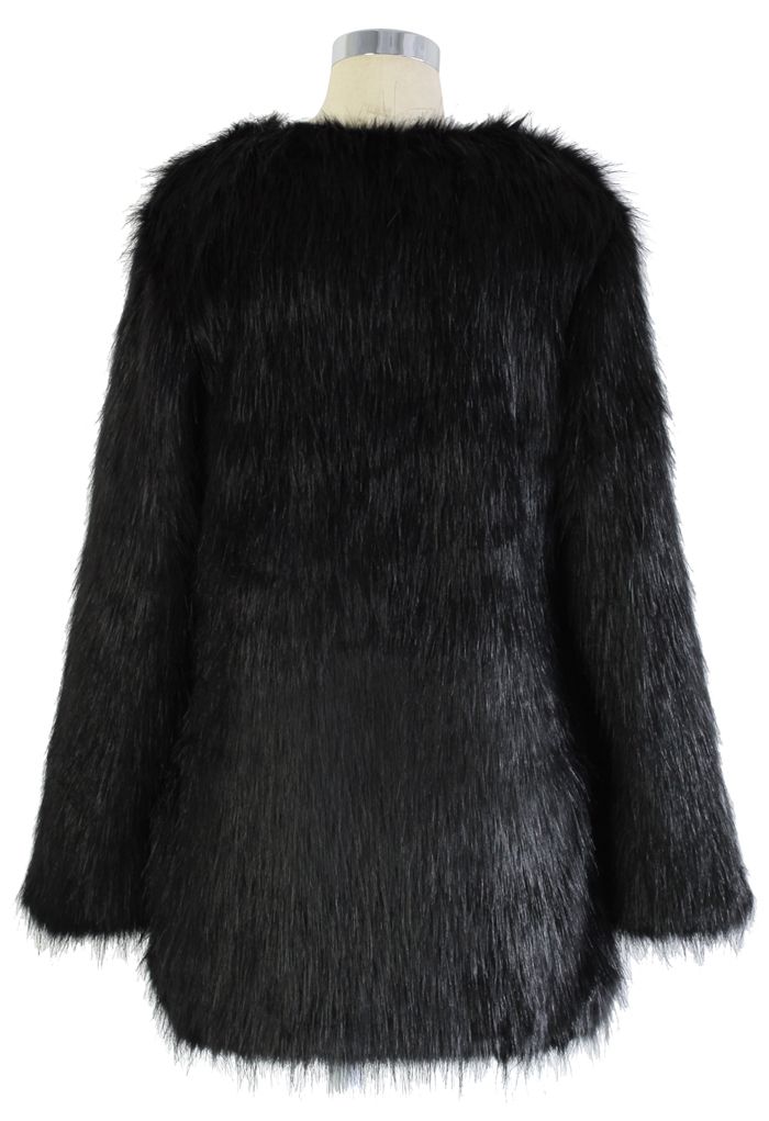 Chicwish Glam Black Faux Fur Coat