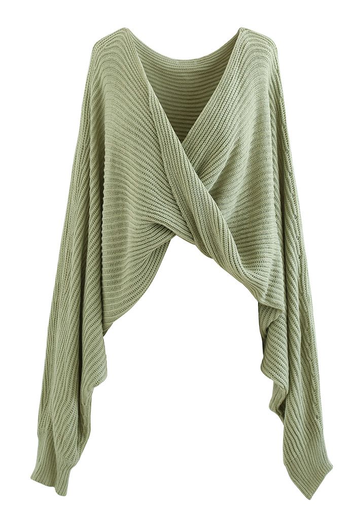 Twisted Front Batwing Sleeve Knit Sweater in Sage