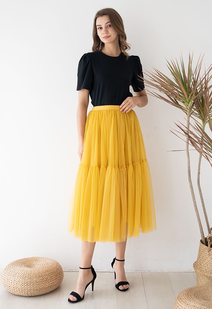 Can't Let Go Mesh Tulle Skirt in Yellow