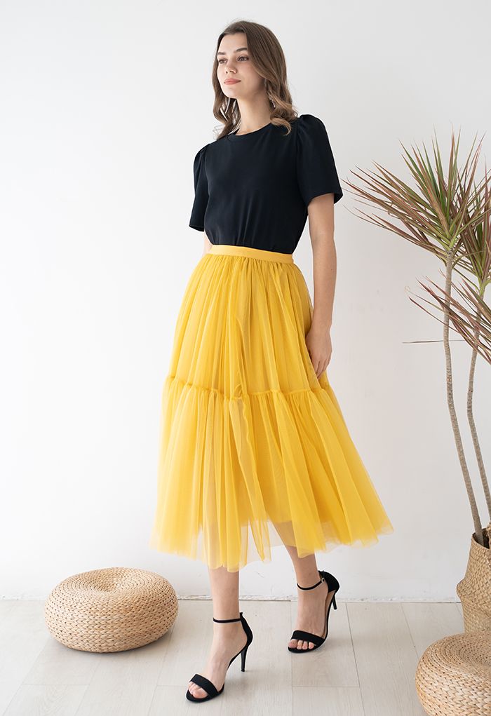 Can't Let Go Mesh Tulle Skirt in Yellow