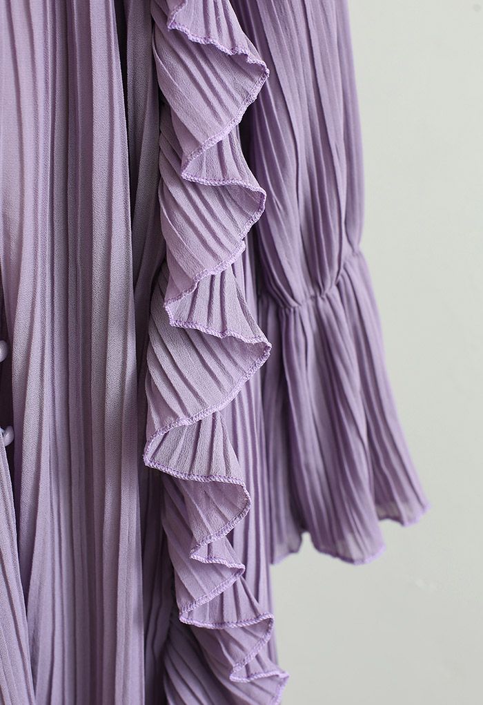 Breezy Ruffle Asymmetric Pleated Chiffon Maxi Dress in Lilac