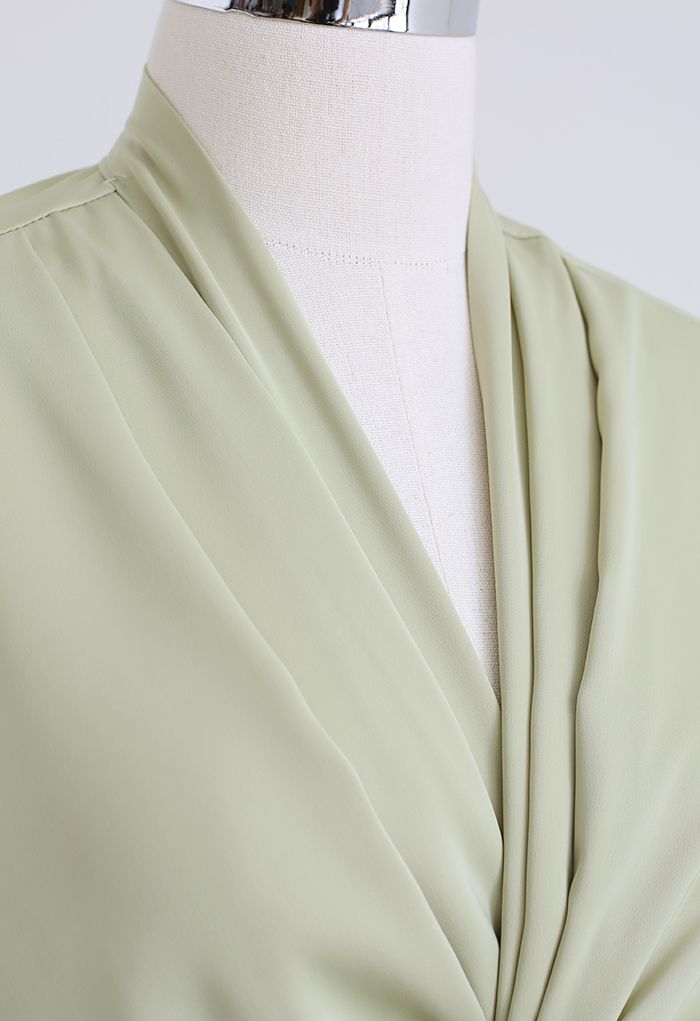 Crisscross Tie-Bow Satin Top in Pistachio