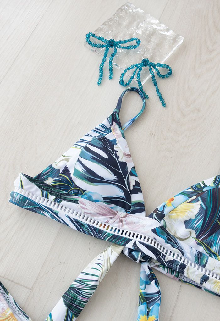 Tropical Leaves Tie Back Bikini Set