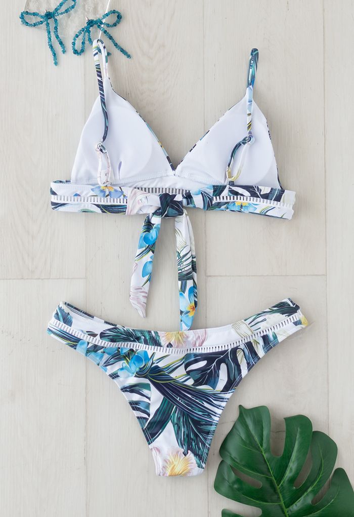 Tropical Leaves Tie Back Bikini Set