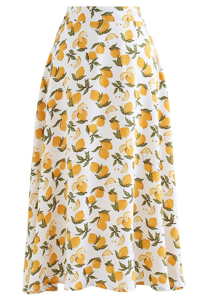 Summer Lemon Flare Hem Midi Skirt