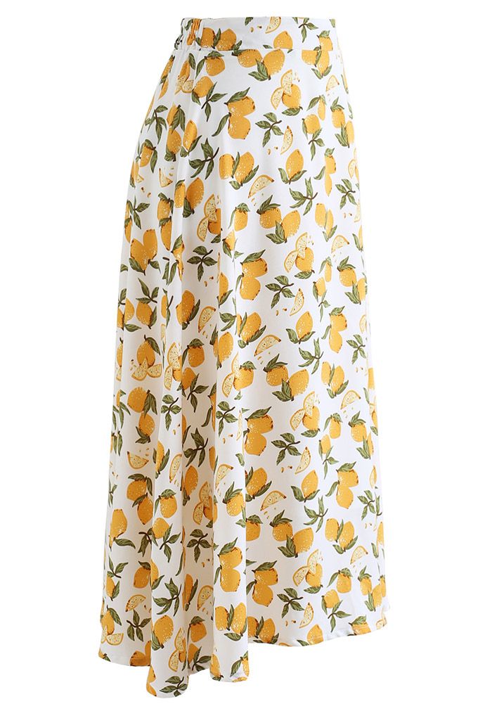 Summer Lemon Flare Hem Midi Skirt