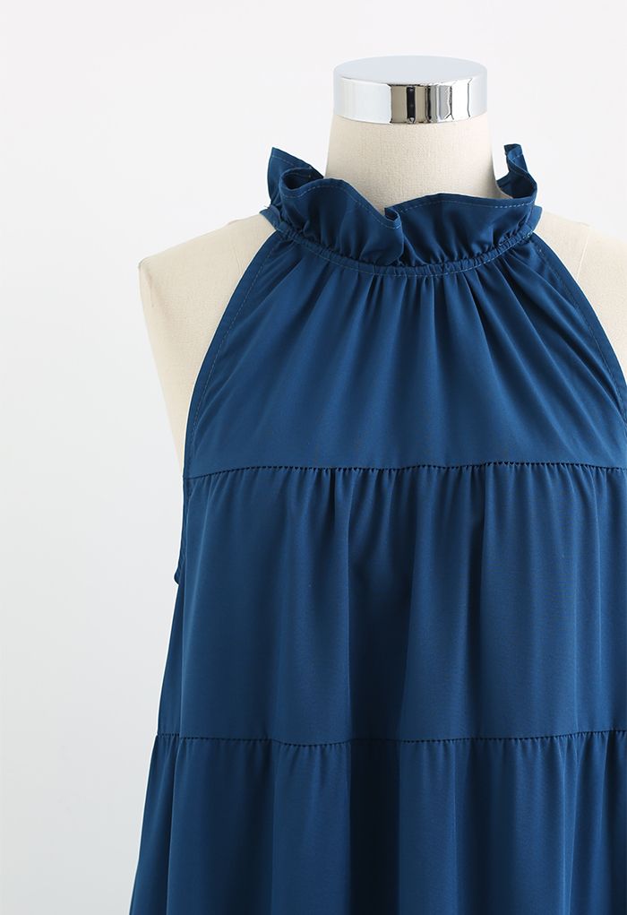 Self-Tie Bowknot Ruffle Halter Neck Midi Dress