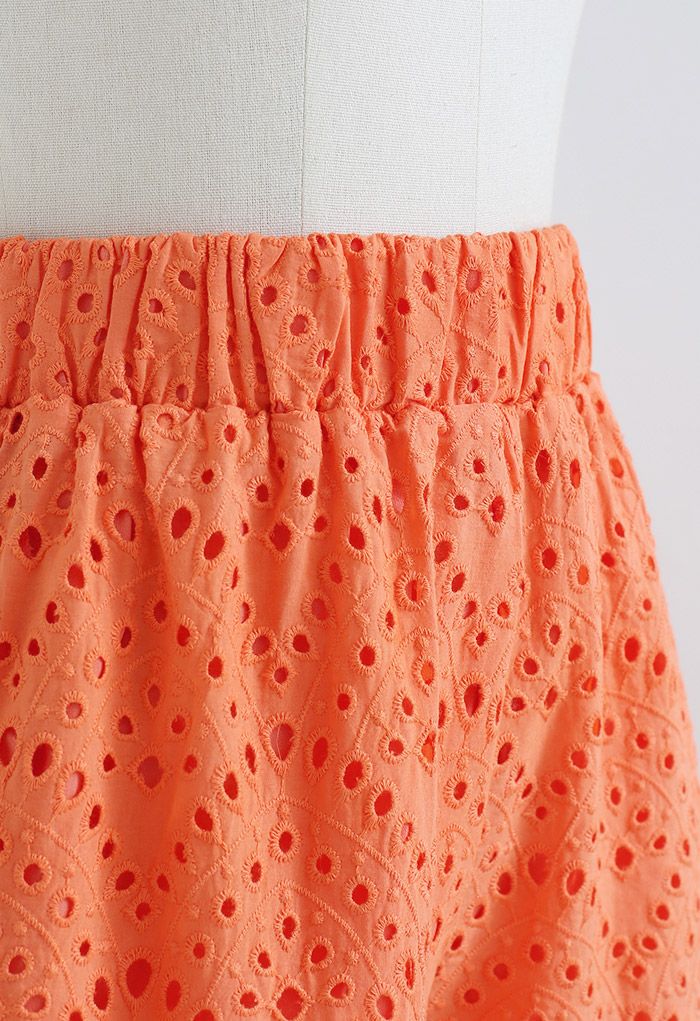 Full Eyelet Zigzag Hemline Shorts in Orange