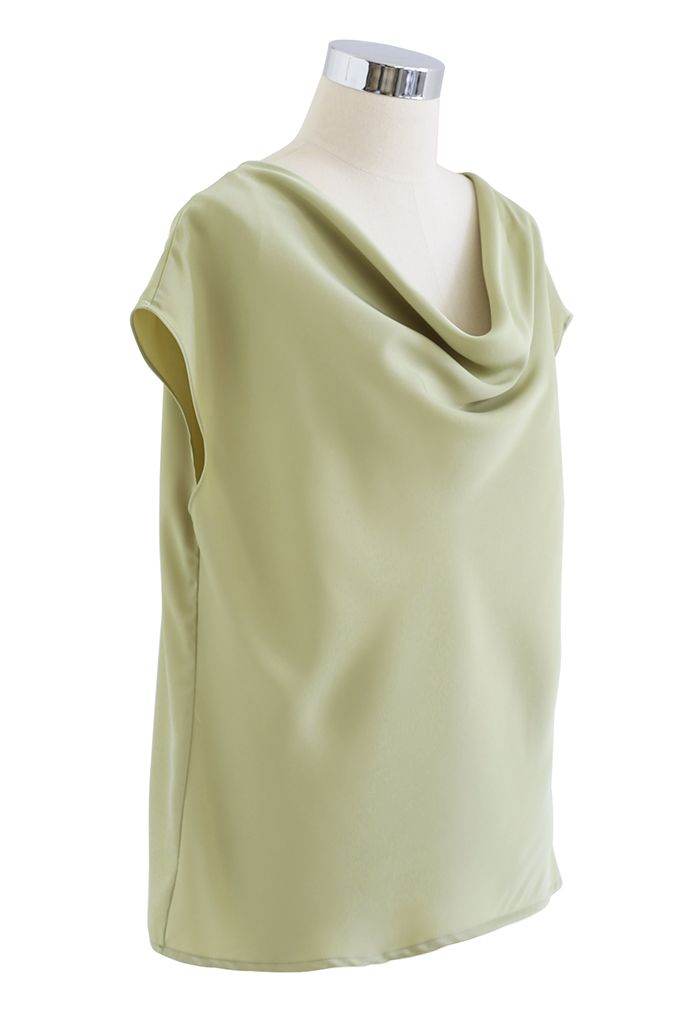 Ruched Drape Satin Sleeveless Top in Pistachio