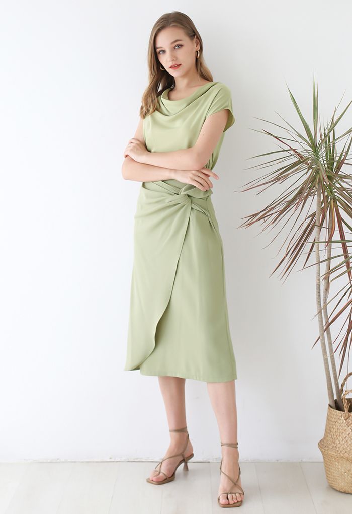 Ruched Drape Satin Sleeveless Top in Pistachio