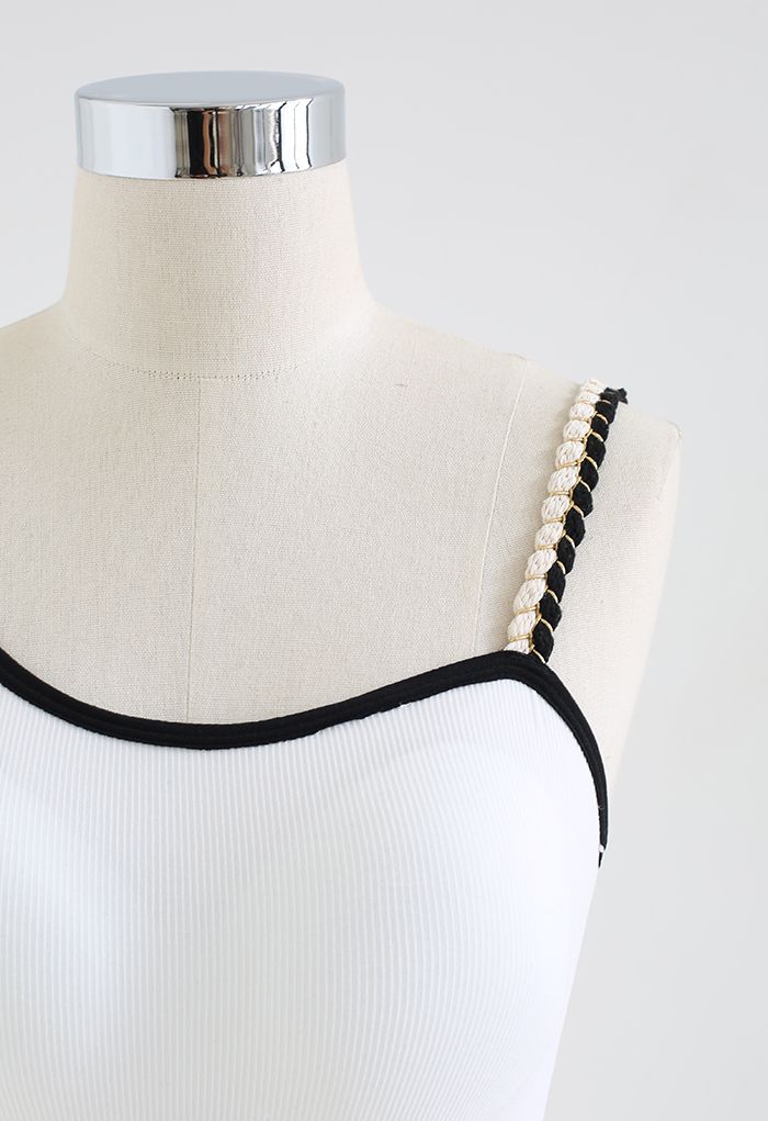 Distinctive Straps Ribbed Bra Top in White