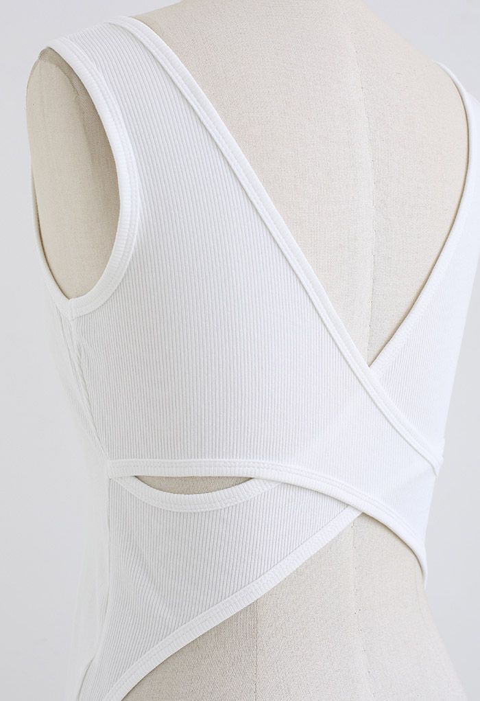 Crisscross Open Back Tank Top in White