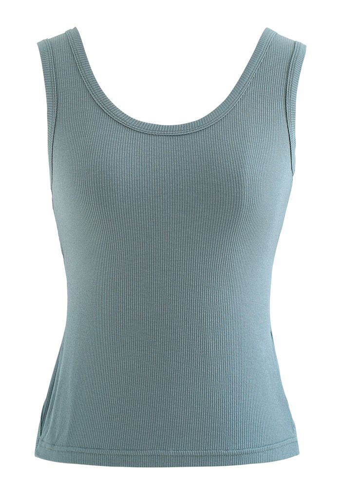 Crisscross Open Back Tank Top in Teal