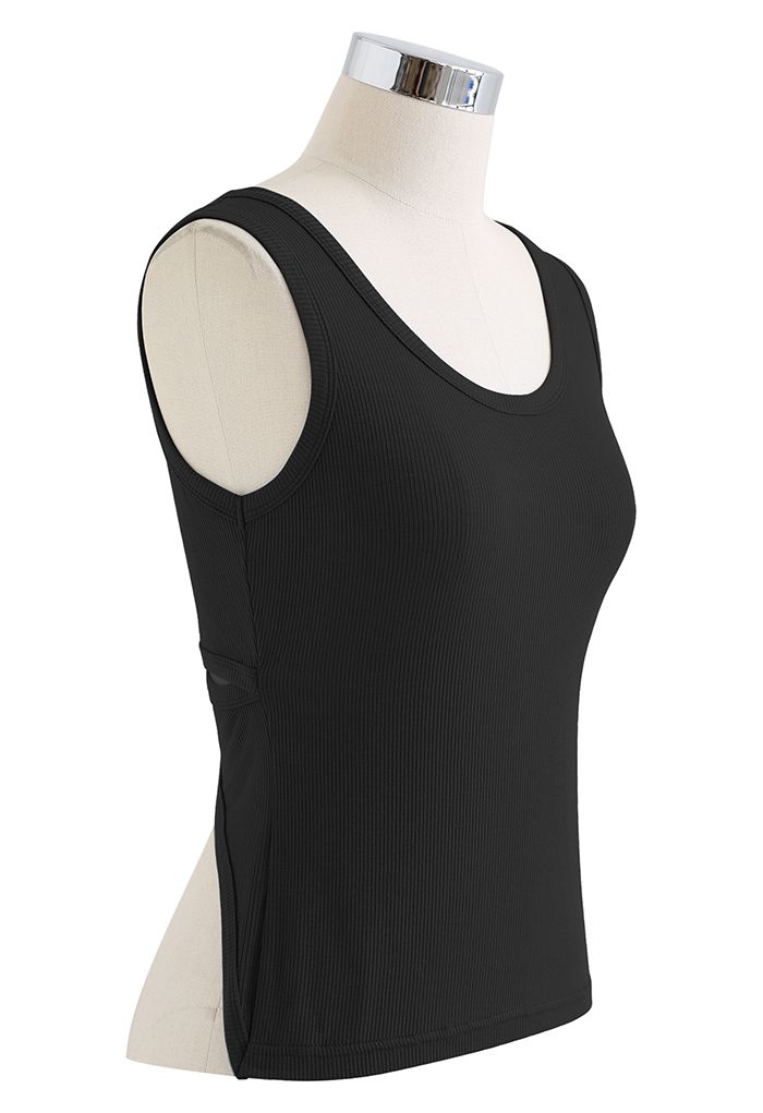 Crisscross Open Back Tank Top in Black