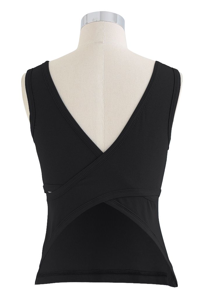 Crisscross Open Back Tank Top in Black