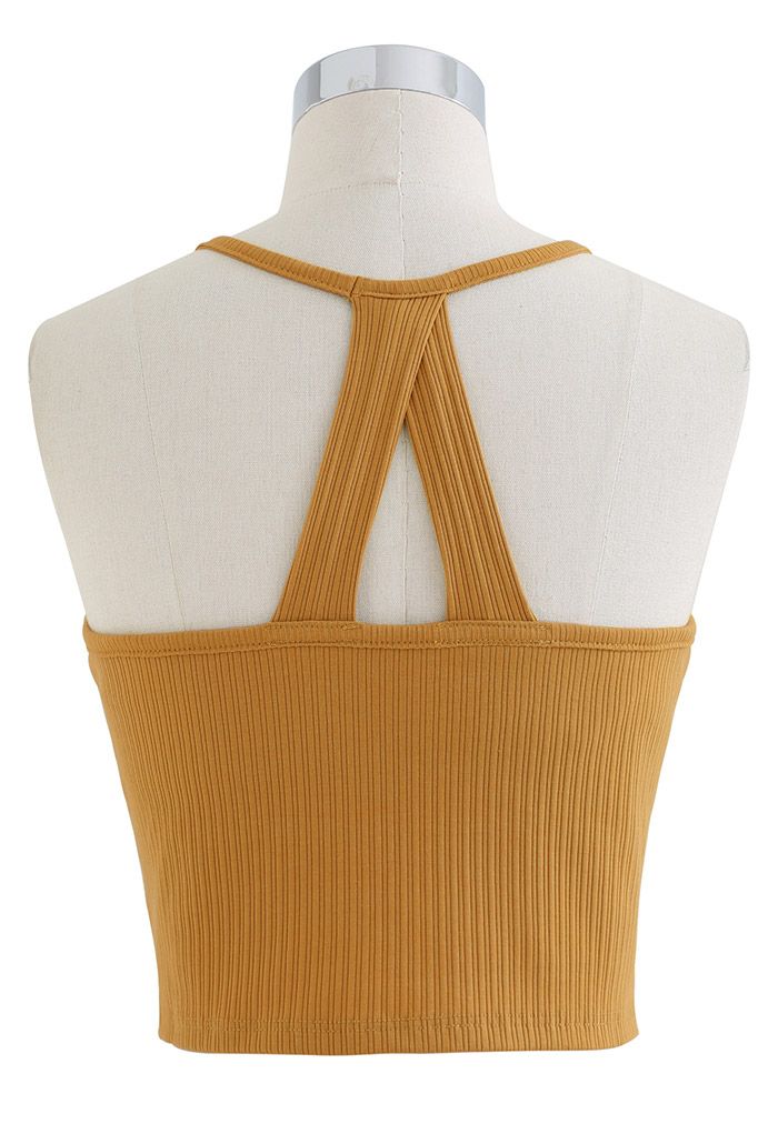 Halter Neck Racer Back Ribbed Top in Pumpkin