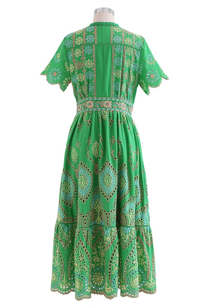 Exotic Day Cutwork Embroidery Midi Dress