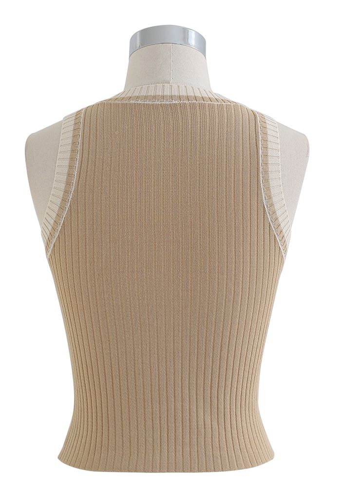 Two-Tone Ribbed Knit Tank Top in Camel