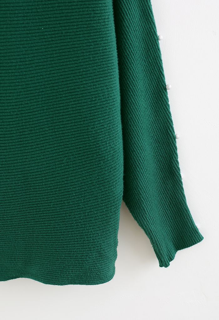 Pearly Batwing Sleeve Knit Sweater in Green