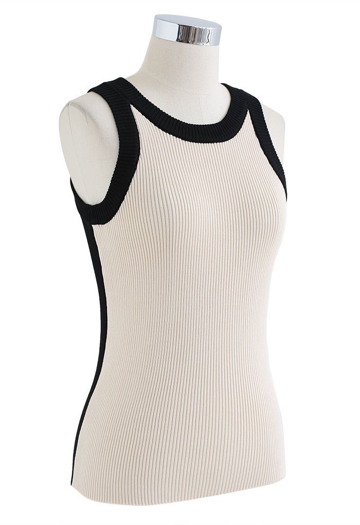 Two-Tone Knit Tank Top in Black