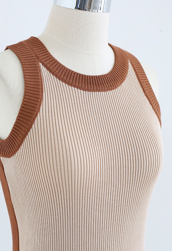 Two-Tone Knit Tank Top in Brown