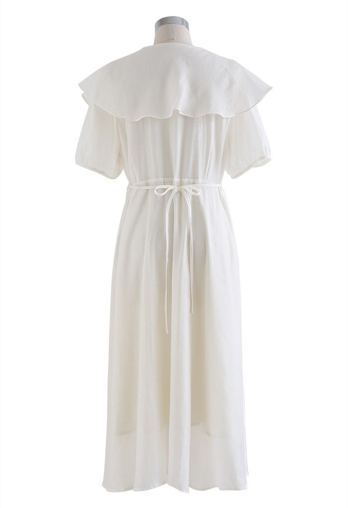 Breezy Ruffle Collar Buttoned Dress in White
