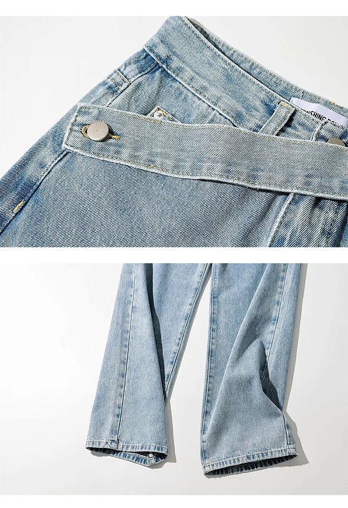 Side Button Wide Leg Jeans in Blue