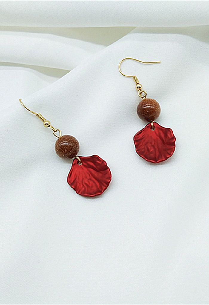 Red Petal Beaded Drop Earrings