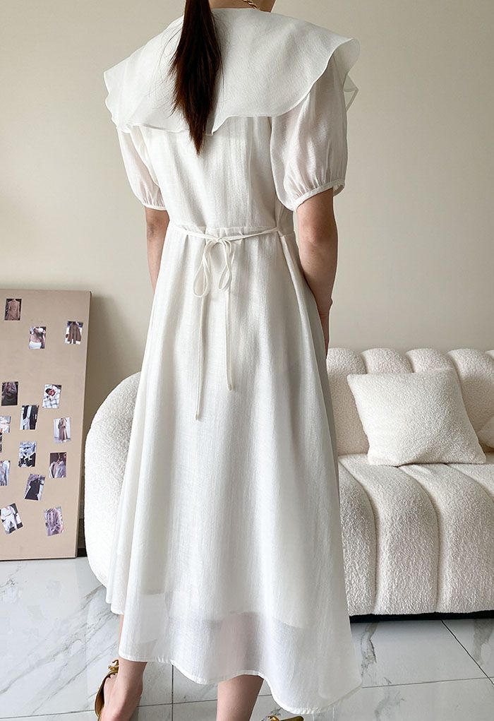 Breezy Ruffle Collar Buttoned Dress in White