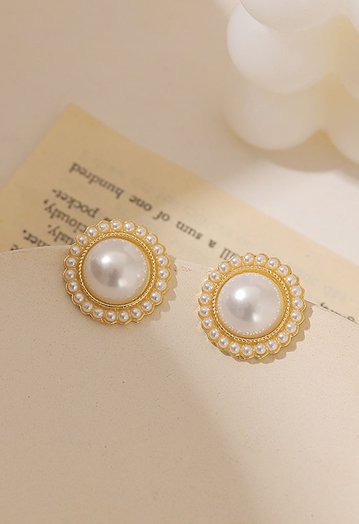 Floral Pearl Trim Golden Earrings