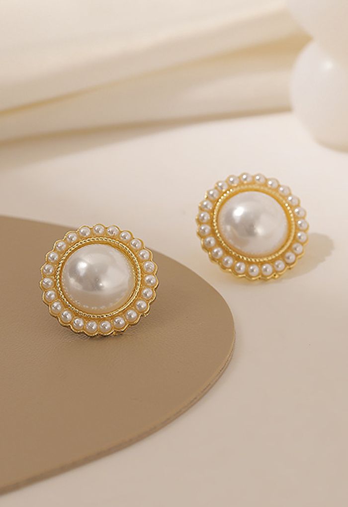 Floral Pearl Trim Golden Earrings