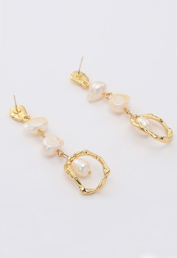 Geometric Freshwater Pearl Drop Earrings