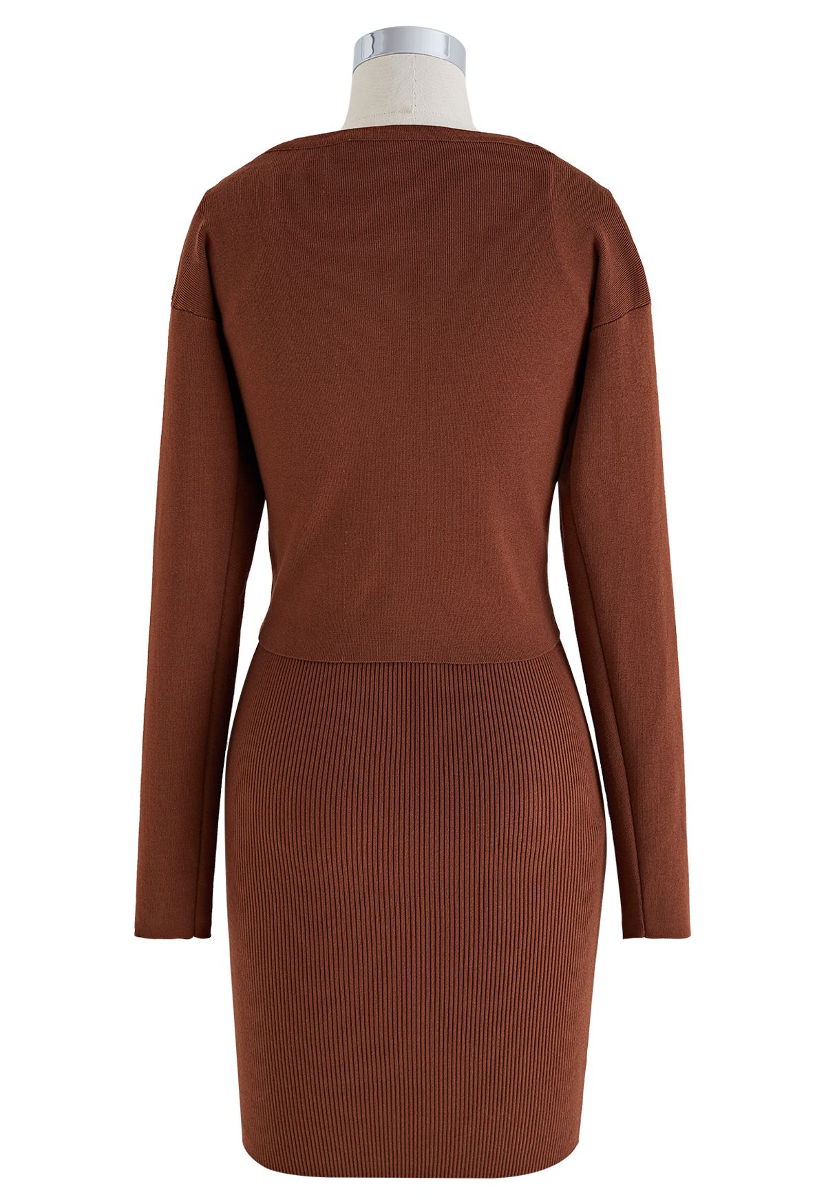 Twist Front Two-Piece Bodycon Knit Dress in Caramel