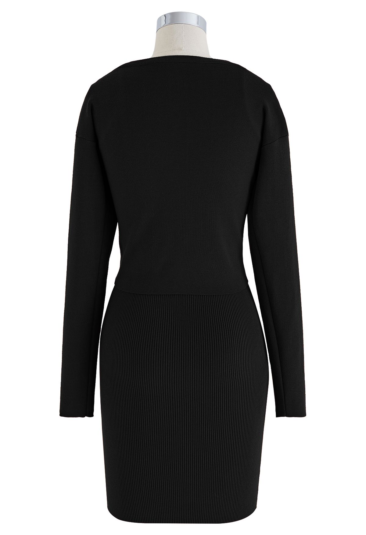 Twist Front Two-Piece Bodycon Knit Dress in Black