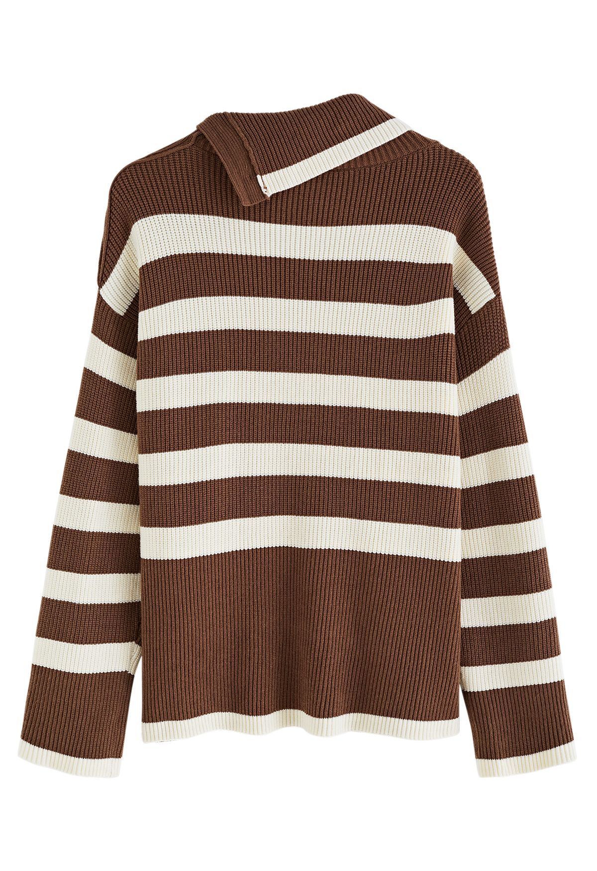 Buttoned Neck Striped Oversize Sweater in Brown