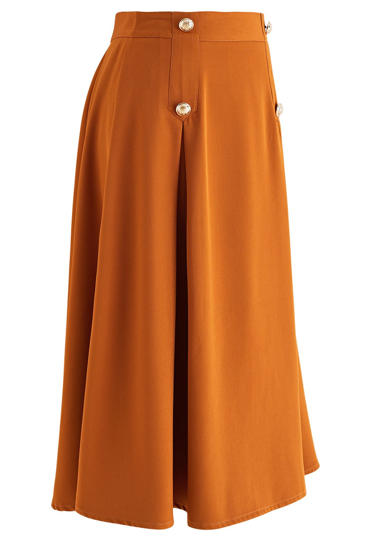 Buttoned Pleated A-Line Skirt in Pumpkin