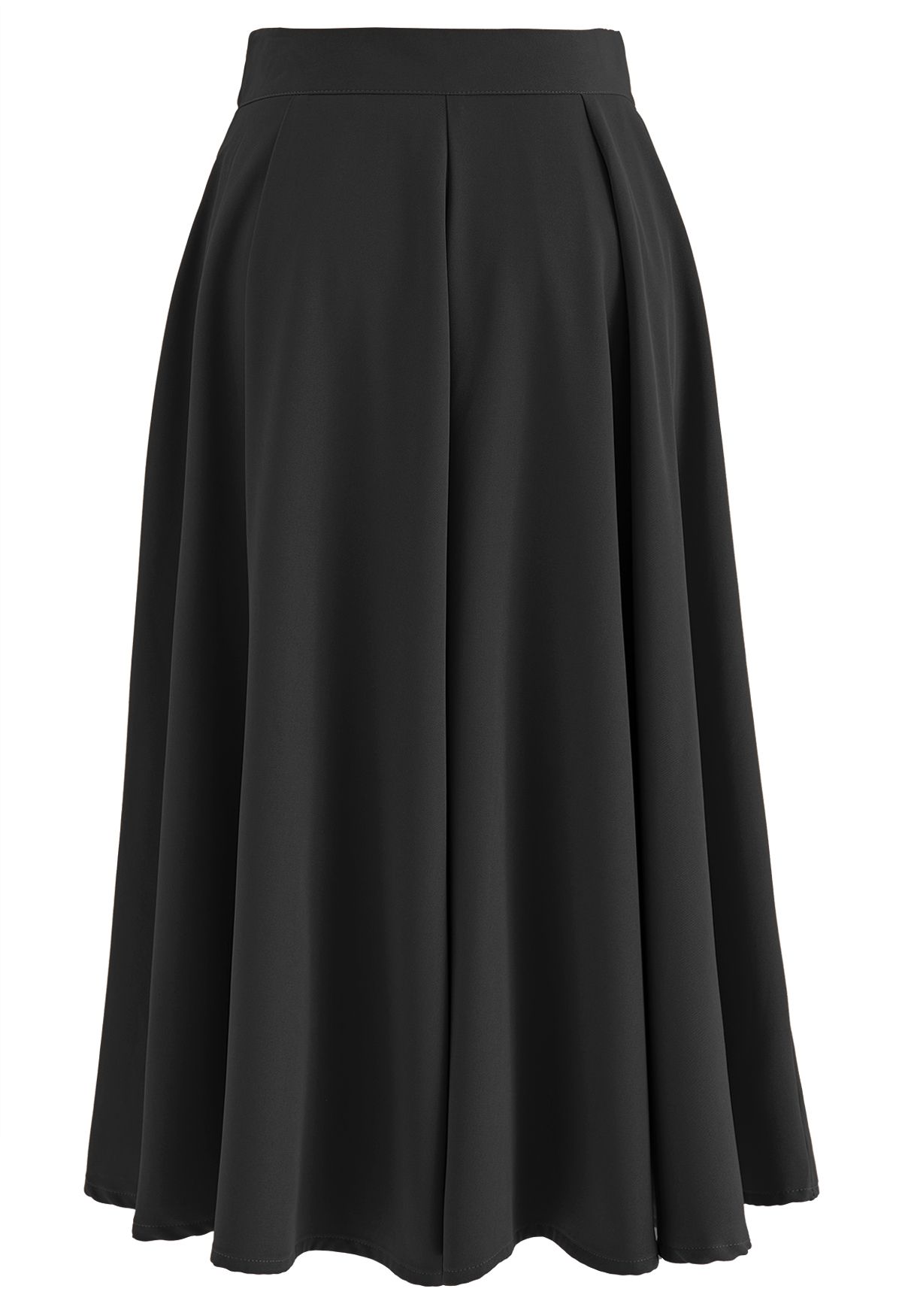 Buttoned Pleated A-Line Skirt in Black