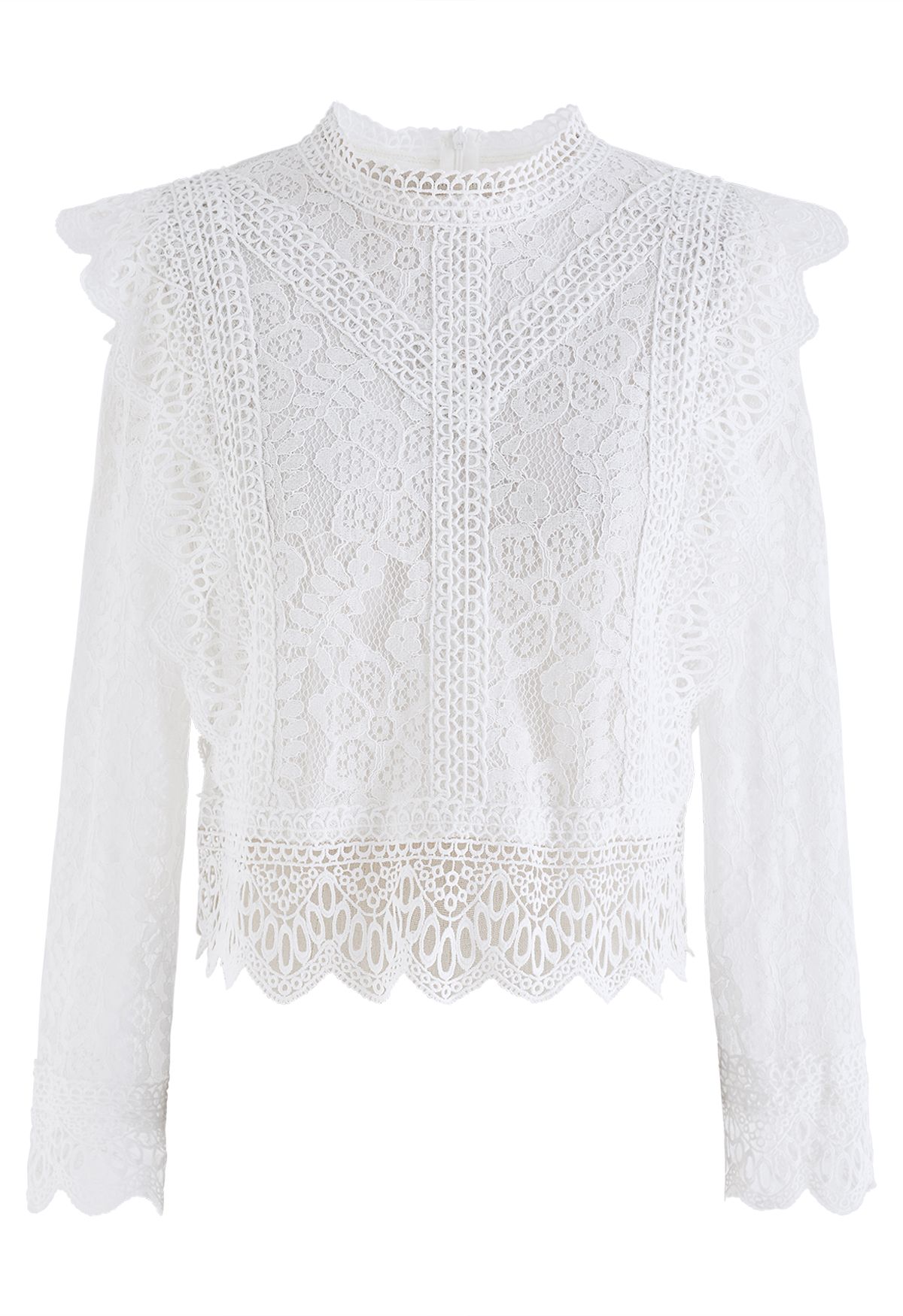 Your Sassy Start Long Sleeve Crochet Lace Top in White