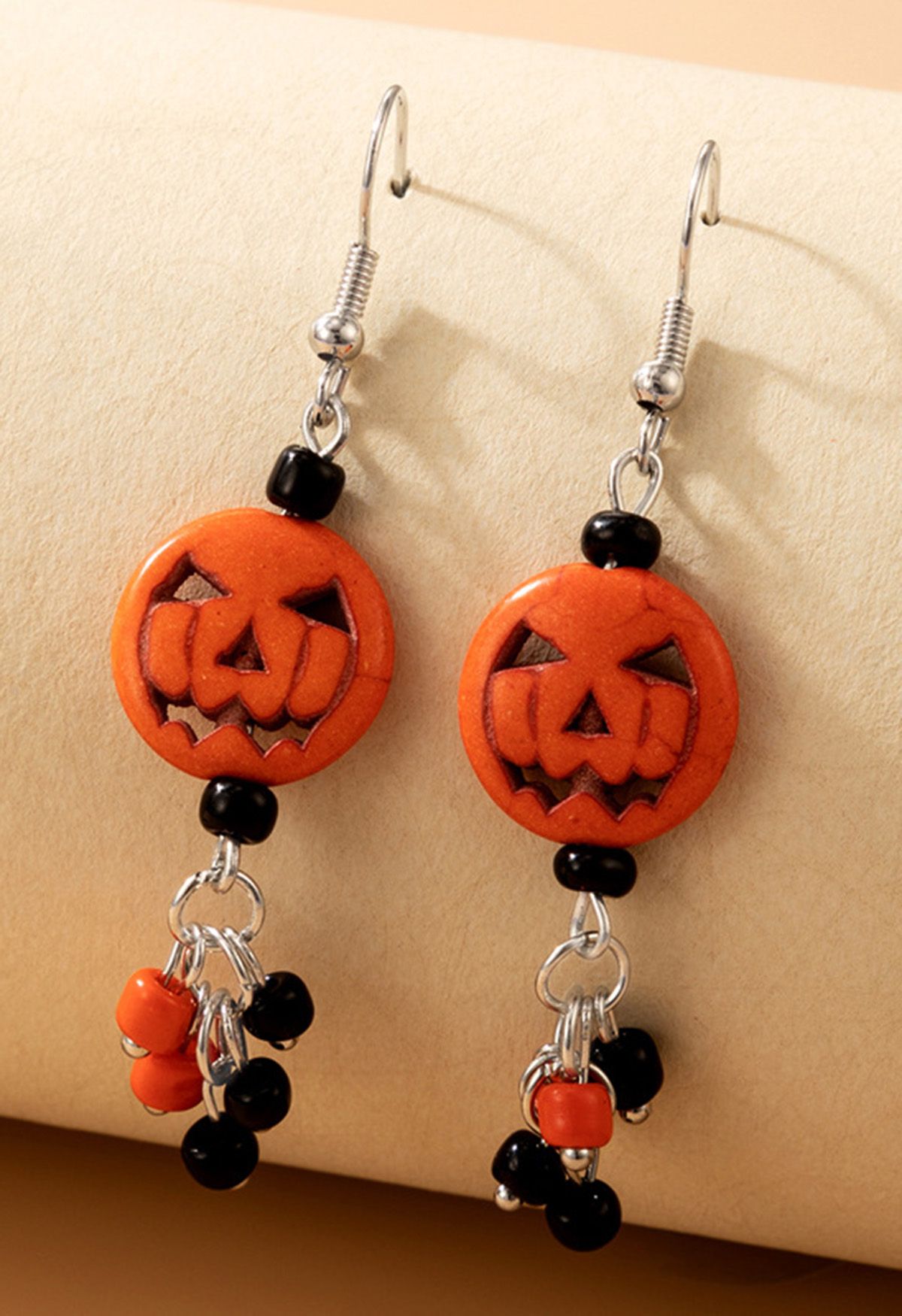 Scratched Pumpkin Beaded Earrings