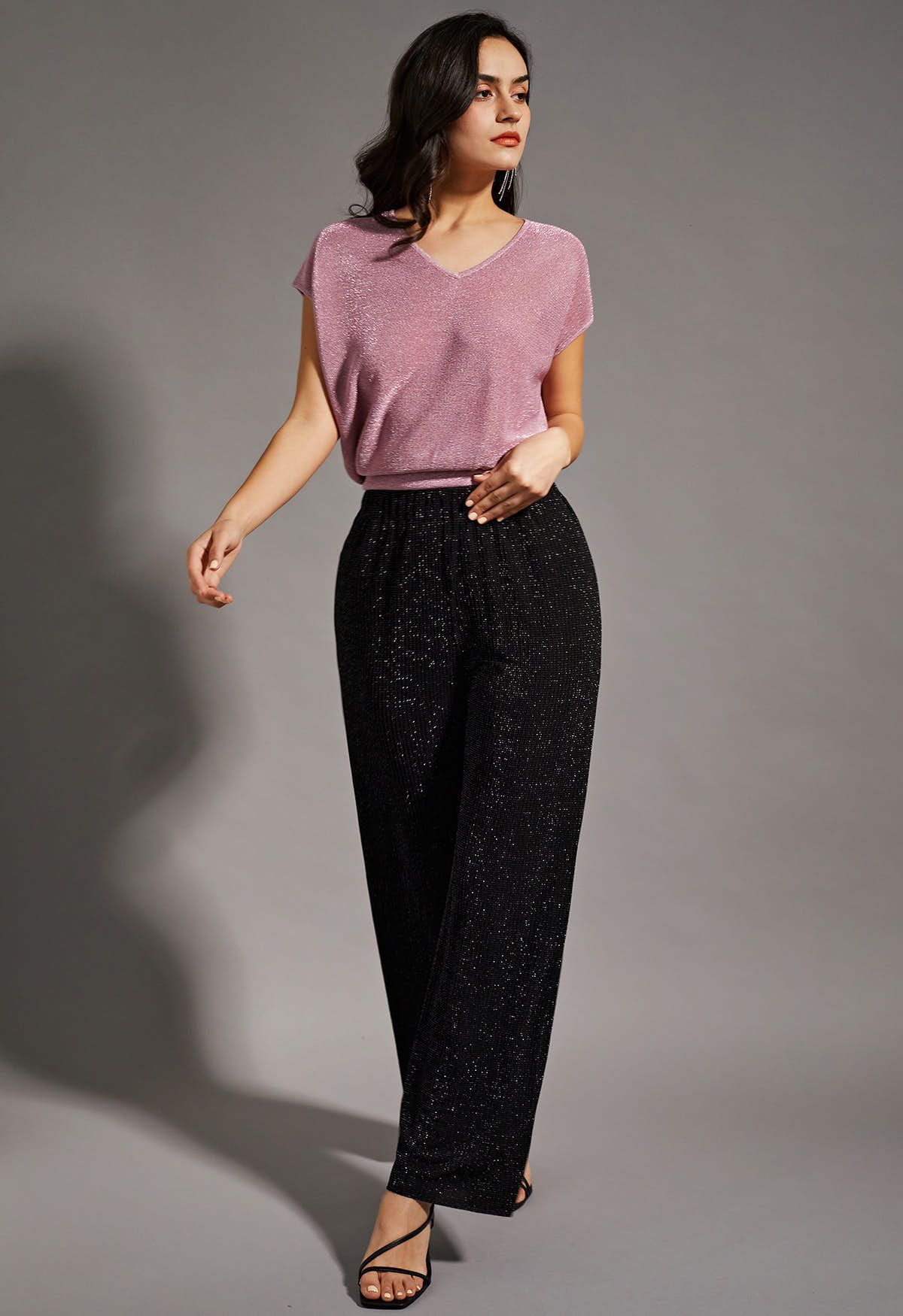 Midnight Shimmer Black Straight-Leg Pants