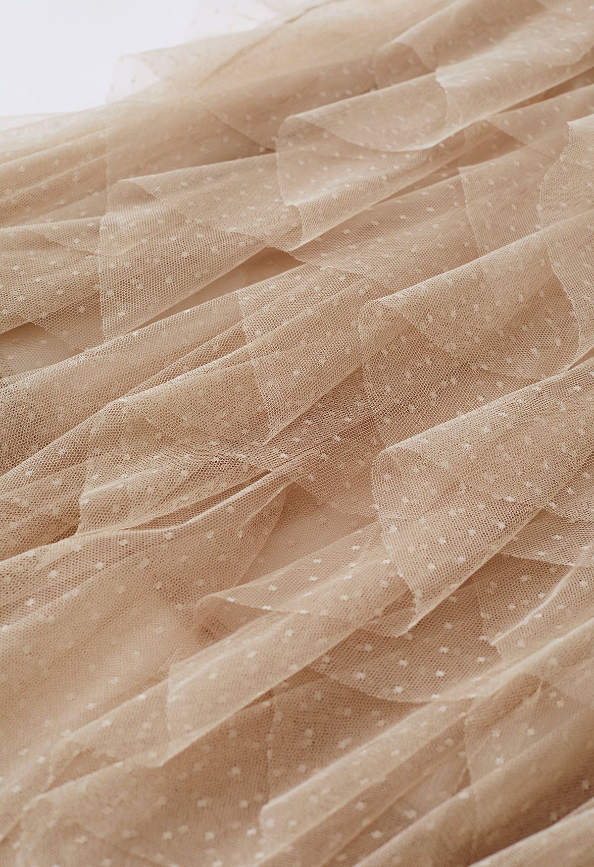 Dots Full Ruffled Tulle Skirt in Light Tan