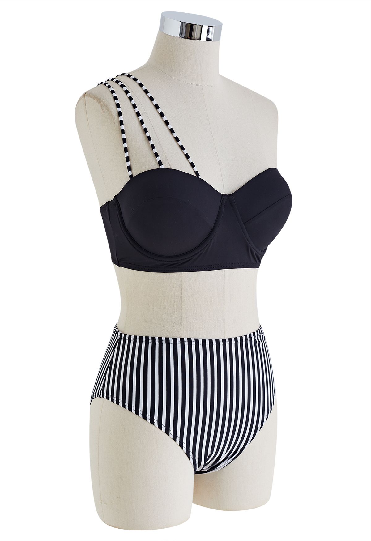 One Shoulder Striped Bikini Set
