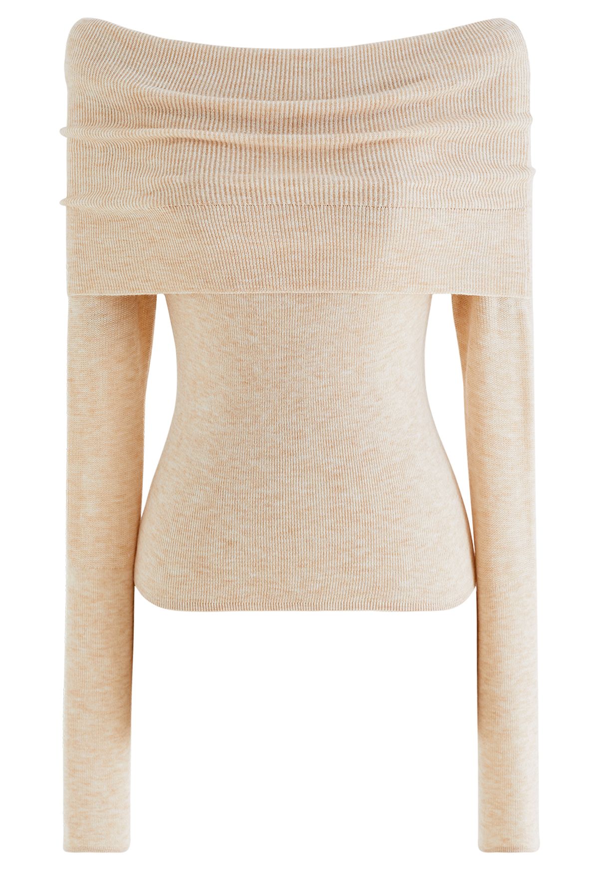 Fold Over Off-Shoulder Knit Top in Apricot